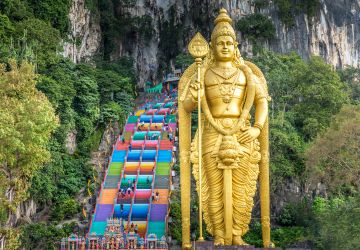 Batu Caves, a prominent limestone hill with a series of caves and cave temples located in Gombak, Selangor, Malaysia