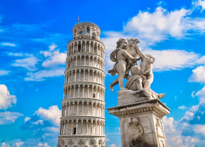 Leaning Tower of Pisa, a famous freestanding bell tower located in Pisa, Italy