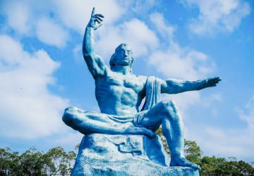 Peace Statue located in the Nagasaki Peace Park in Nagasaki, Japan