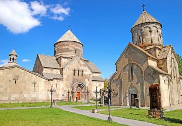 the Kecharis Monastery, a medieval monastic complex located in the ski resort town of Tsaghkadzor, Armenia