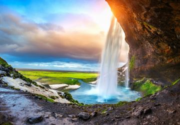 Seljalandsfoss, a famous waterfall in southern Iceland