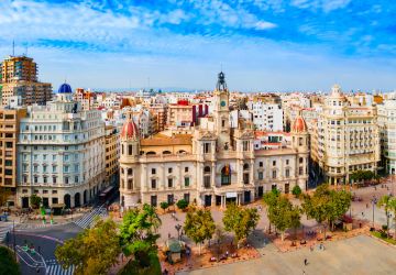 view of Valencia City Hall at the Plaza del Ayuntamiento (City Hall Square) in Valencia